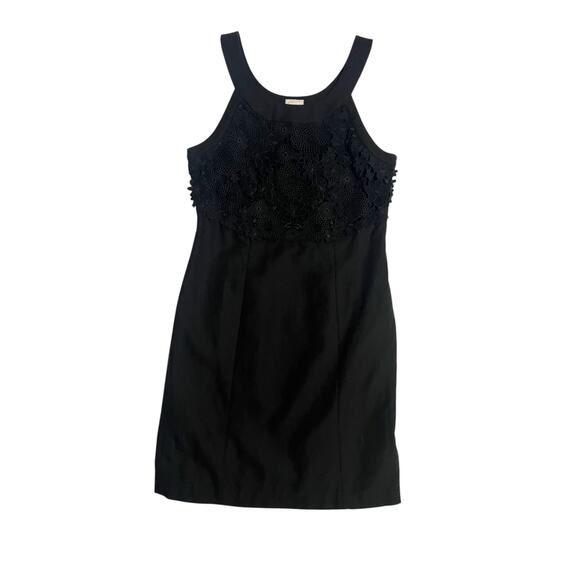 Anthropologie Postmark Mini Shift Dress Black Linen Floral Lace Tank Halter 10 - Picture 1 of 16